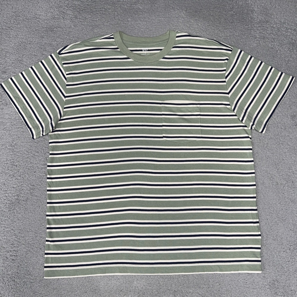 Gap Everyday Soft Pocket T Shirt Men Sz XL Desert Sage Striped Original Crew Tee